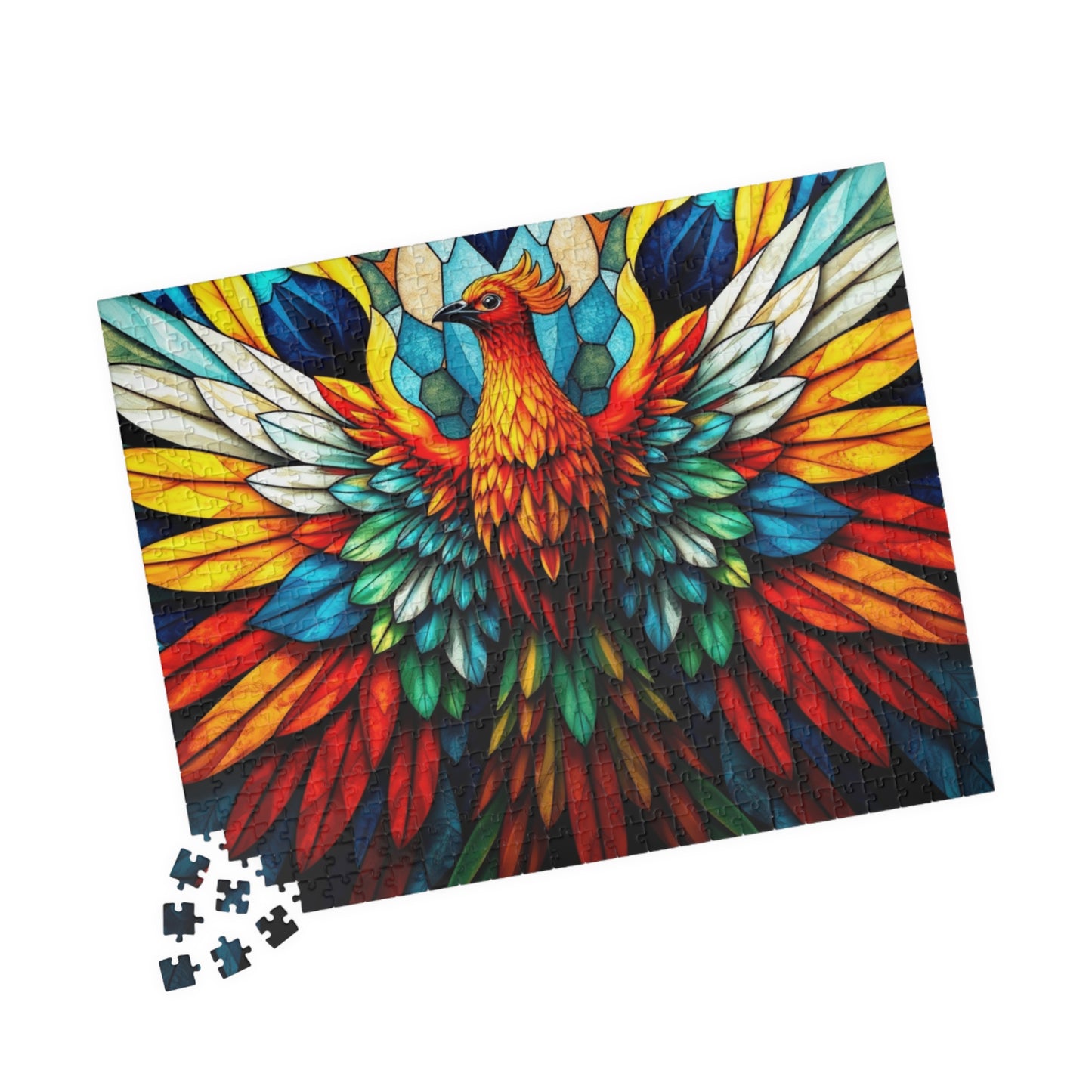 Abstract Phoenix Rising Jigsaw Puzzle (110, 252, 520, 1014-Piece), Kaleidoscopic Firebird Colorful Wings, Puzzle Lover Gift, Brain Teaser Puzzle The Puzzle Chest