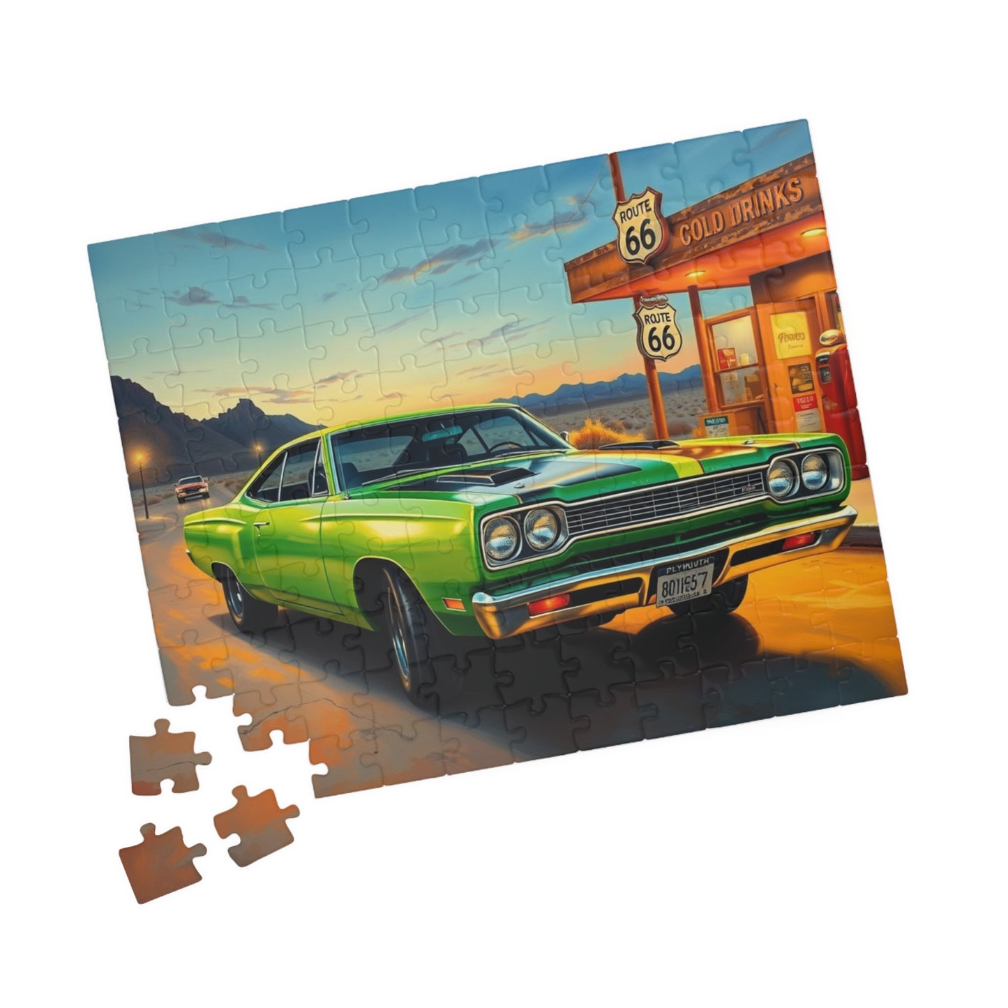 Vintage Route 66 Car Jigsaw Puzzle, Lime Green 1969 Plymouth Road Runner Nostalgic Gift for Car Lovers, Family Fun, Automobile Enthusiasts Puzzle The Puzzle Chest