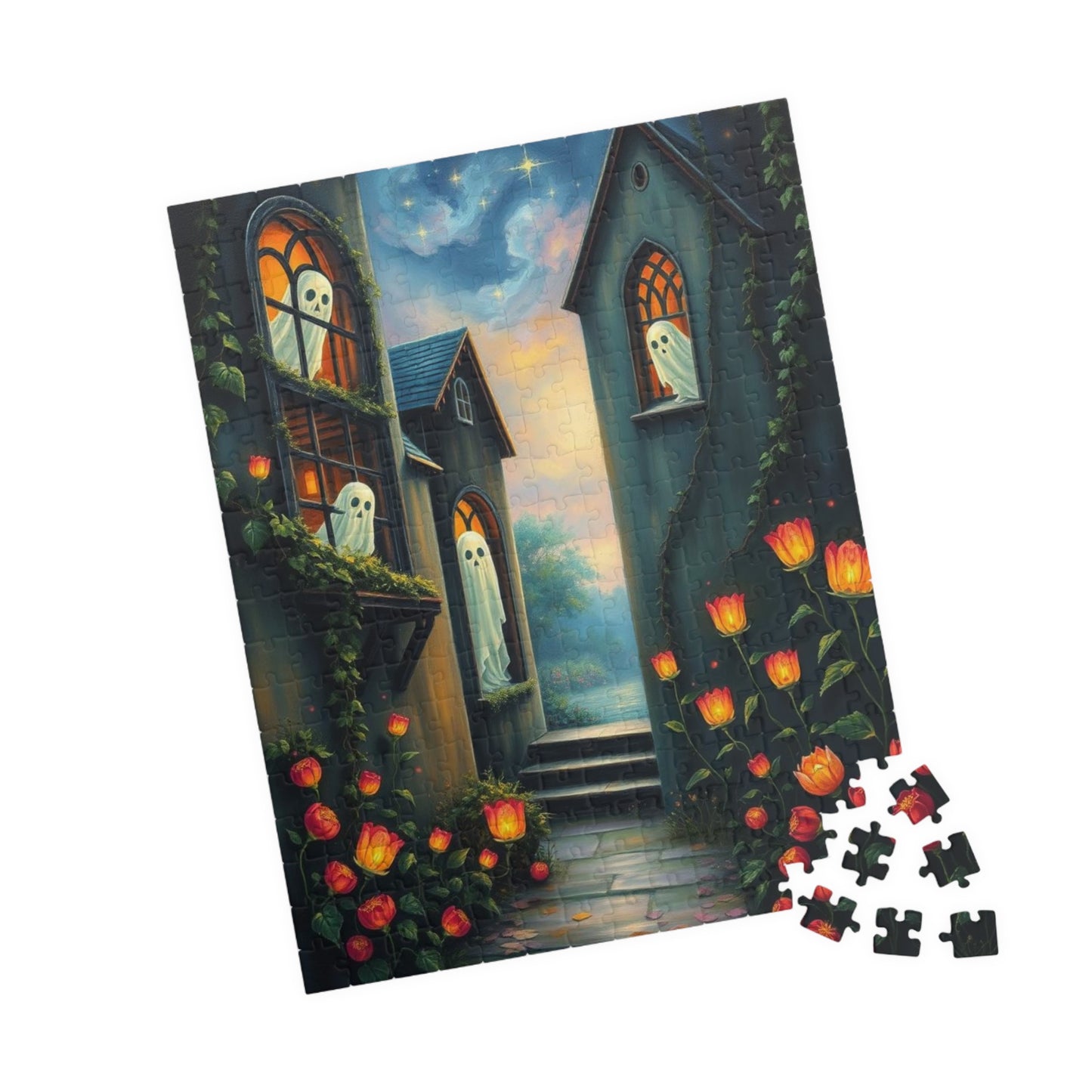 Hollow Window Watchers - Halloween Themed Ghost Jigsaw Puzzle, Fun Autumn Game, Family Activity, Halloween Decor, Gift for Puzzle Lovers
