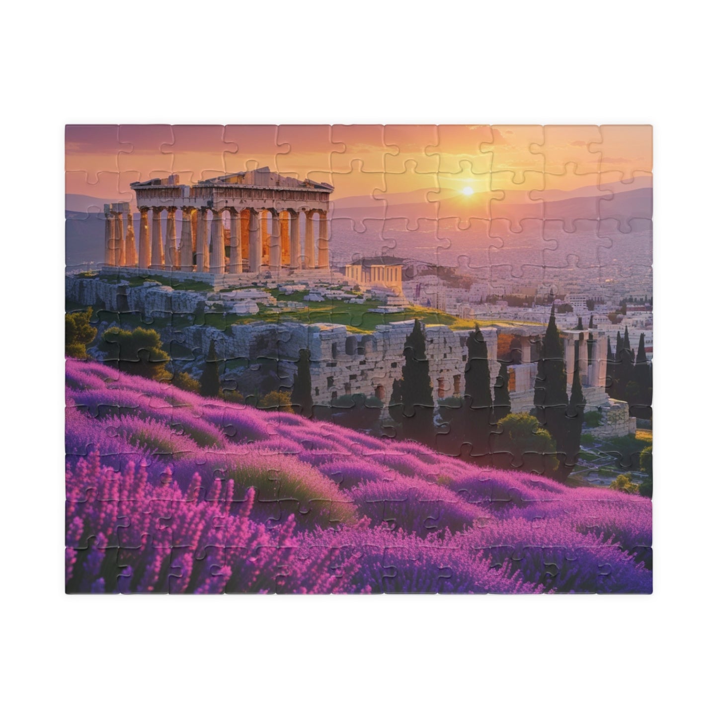 Ancient Acropolis Jigsaw Puzzle - Athens Overlooking Lavender Fields, 110 252 520 1014 Piece, Creative Activity for Adults 110 pcs (Horizontal) Puzzle The Puzzle Chest