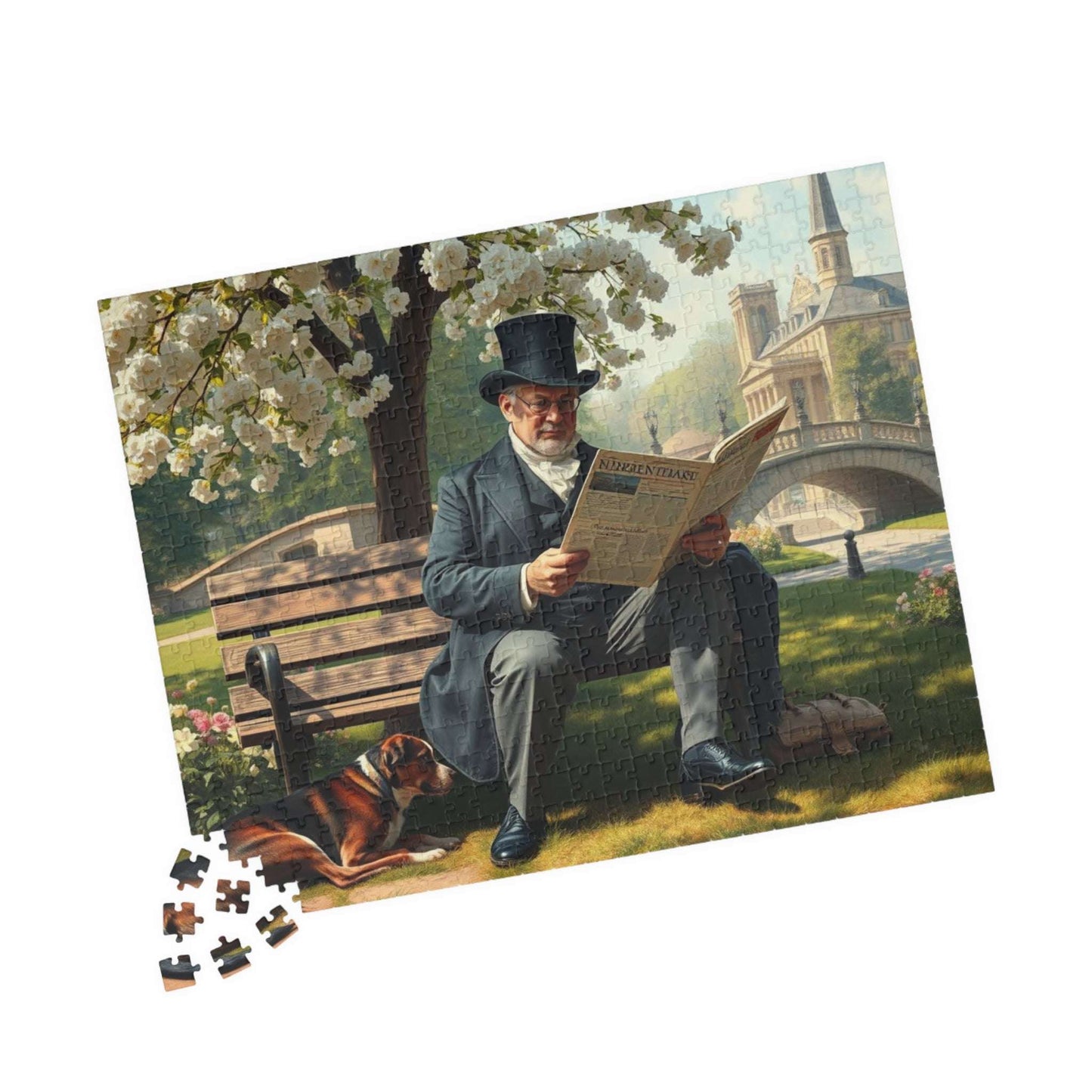 Victorian Gentleman Reading Newspaper in Park - 19th Century Pastoral Scene Jigsaw Puzzle 520 pcs (Horizontal) Puzzle The Puzzle Chest