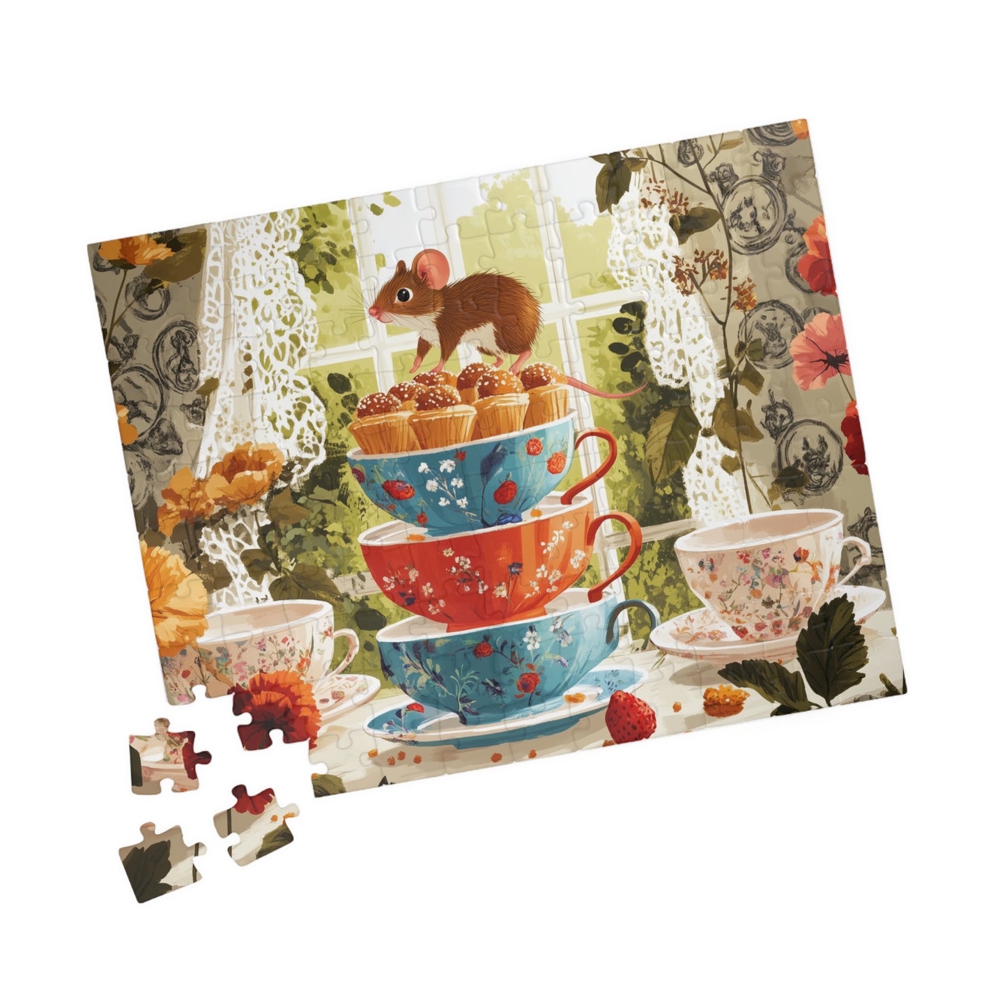 Tea Party Mouse Puzzle | Cute Animal Jigsaw Game 110 pcs (Horizontal) Puzzle The Puzzle Chest