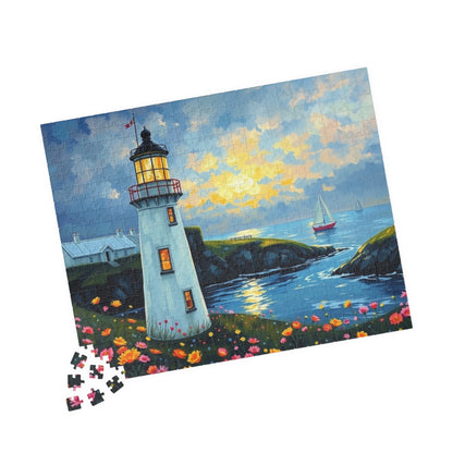 Lighthouse Coastal Scene Puzzle | Scenic Ocean Jigsaw 520 pcs (Horizontal) Puzzle The Puzzle Chest
