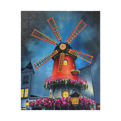 Moulin Rouge Windmill Puzzle, Famous Parisian Landmark Tourist Attraction Jigsaw Game, Vibrant Nighttime Paris Scene, Best Travel Lover Gift 110 pcs (Vertical) Puzzle The Puzzle Chest