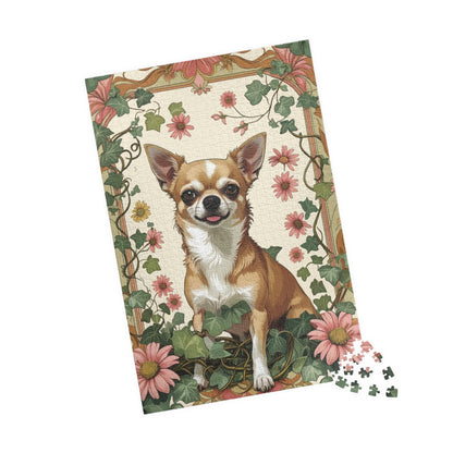 Chihuahua Floral Jigsaw Puzzle, William Morris-inspired 110-1014 Pieces, Fun Playful Intricate Pet Themed Game for Leisure Activity, Hobby