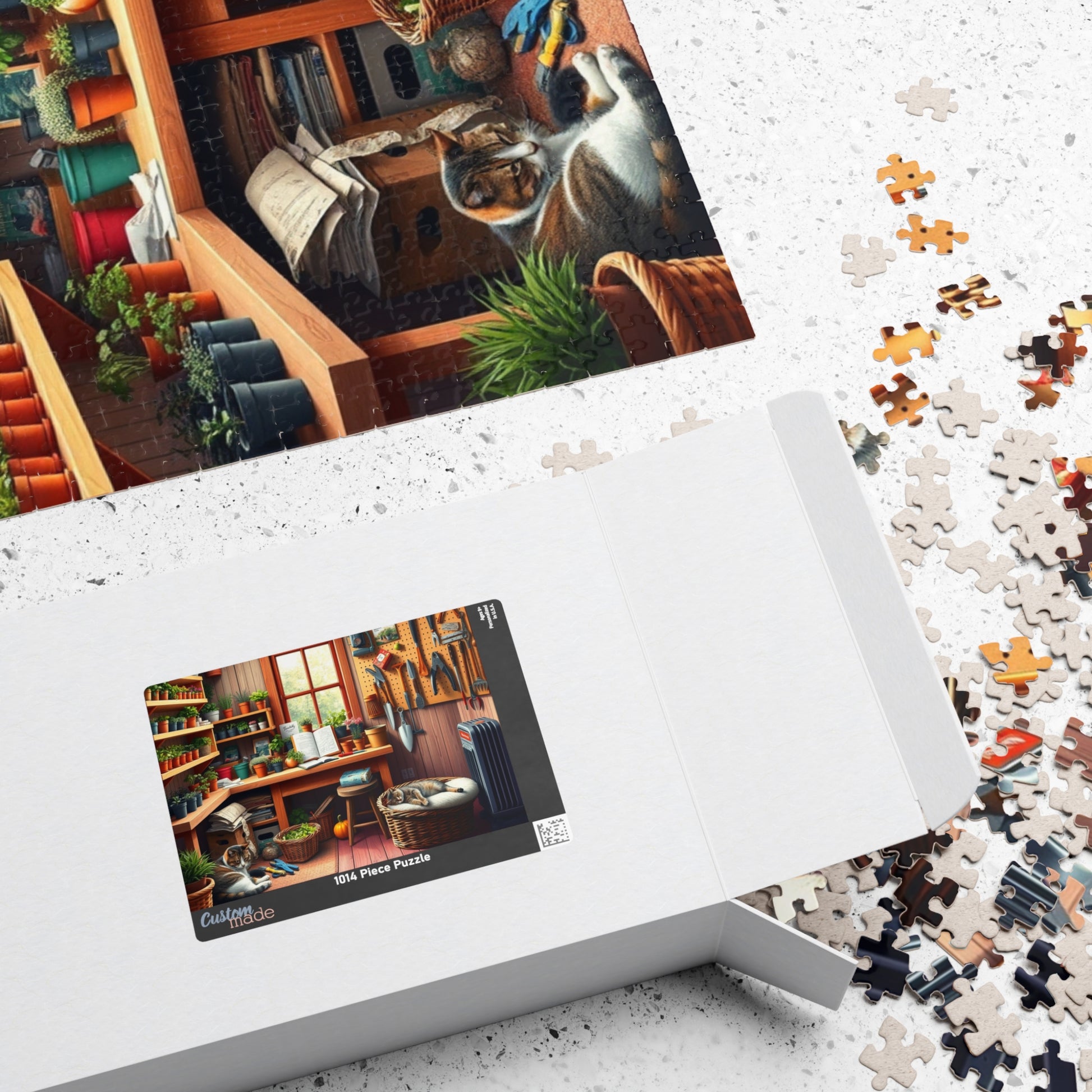 Quaint Garden Workshop Puzzle with Herbs, Tools, and Tabby Cats, Challenging Jigsaw Game, Plant Gardening Lover Best Unique Gift, Mindful Puzzle The Puzzle Chest