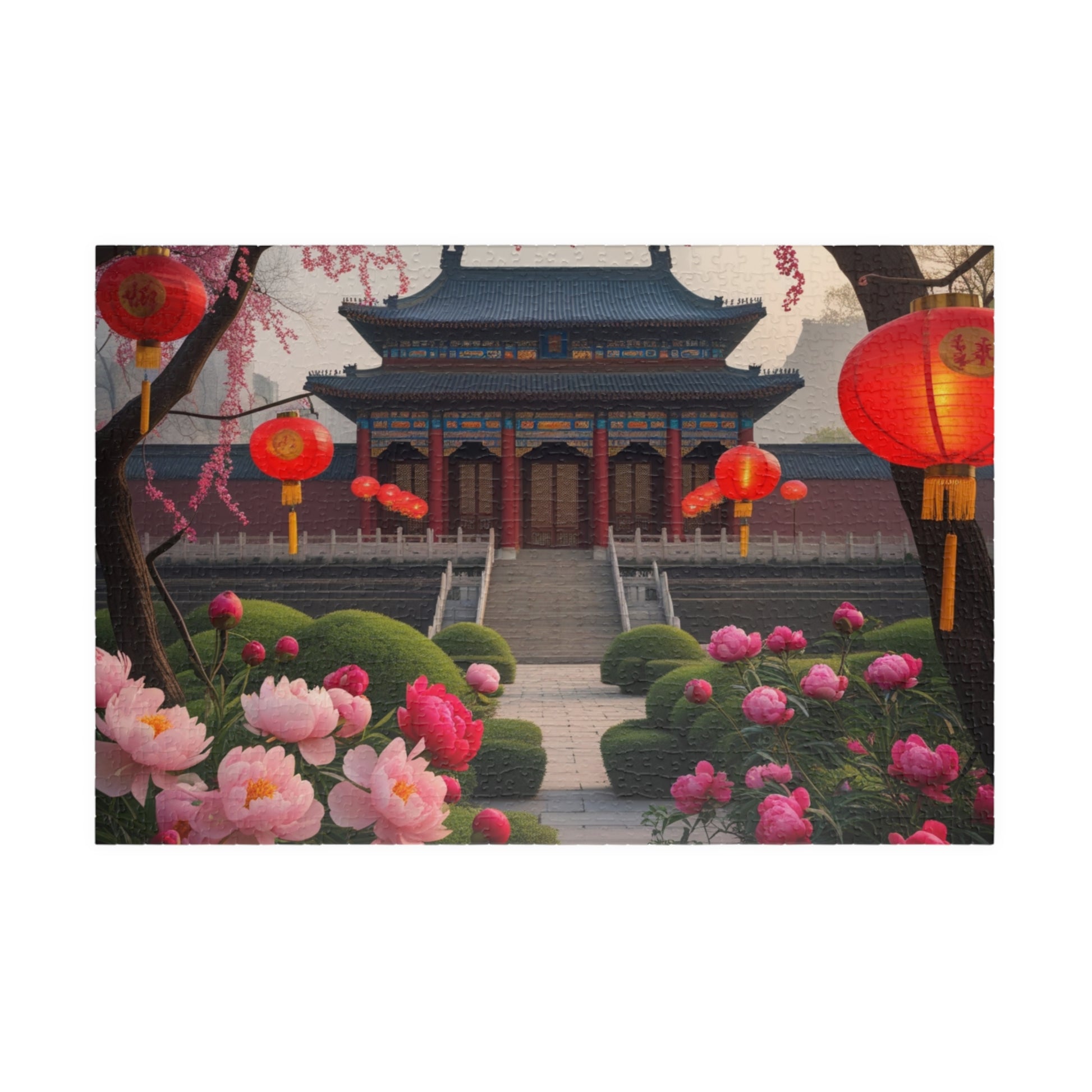 Forbidden City Beijing Jigsaw Puzzle with Peonies and Lanterns, 252 520 1014-Piece Puzzle, Chinese Landmark Gift, Creative Hobby 1014 pcs (Horizontal) Puzzle The Puzzle Chest