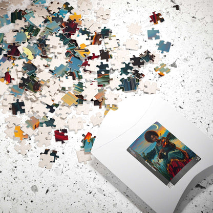 The Fiddler Jigsaw Puzzle - Twilight Serenade African American Woman Playing Fiddle, Afrocentric Art, Black Musician Puzzle The Puzzle Chest