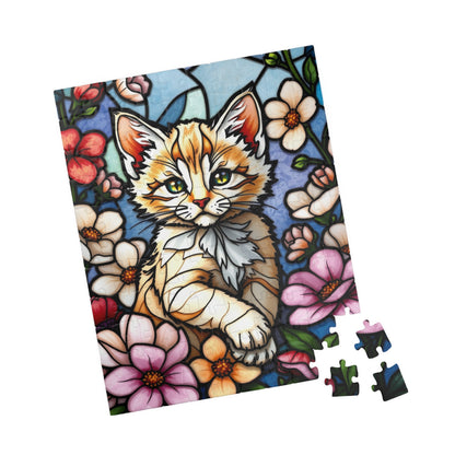 Cat Floral Stained Glass Puzzle - 110, 252, 520, 1014-piece, Fun Gift for Cat Lovers, Family Activities, Rainy Day Fun, Relaxing Hobby, Puzzle The Puzzle Chest