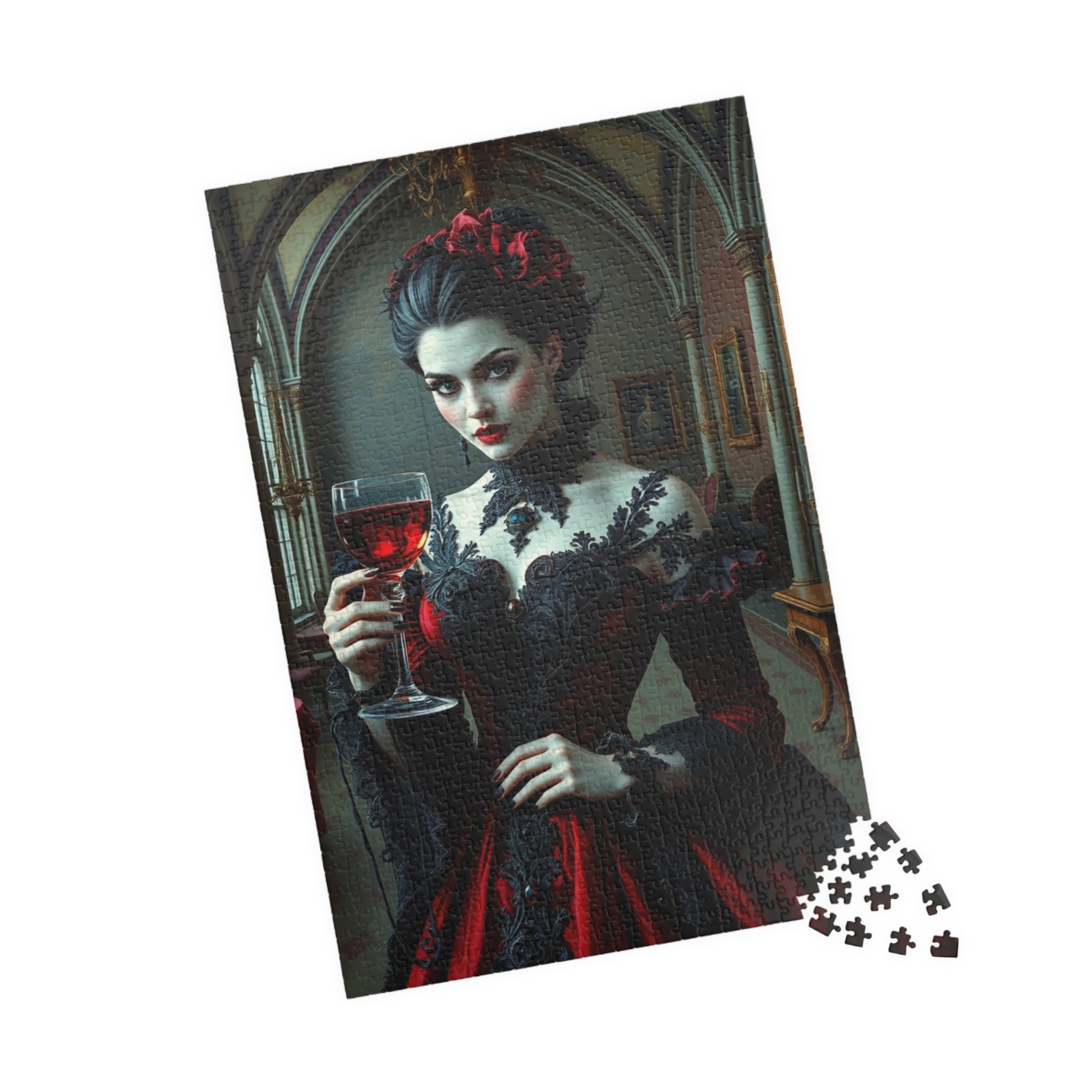Gothic Vampire Countess Jigsaw Puzzle, Victorian Lady in a Candlelit Castle Ballroom, Dark Fantasy Haunted Mansion Theme, Horror Lover Gift Puzzle The Puzzle Chest