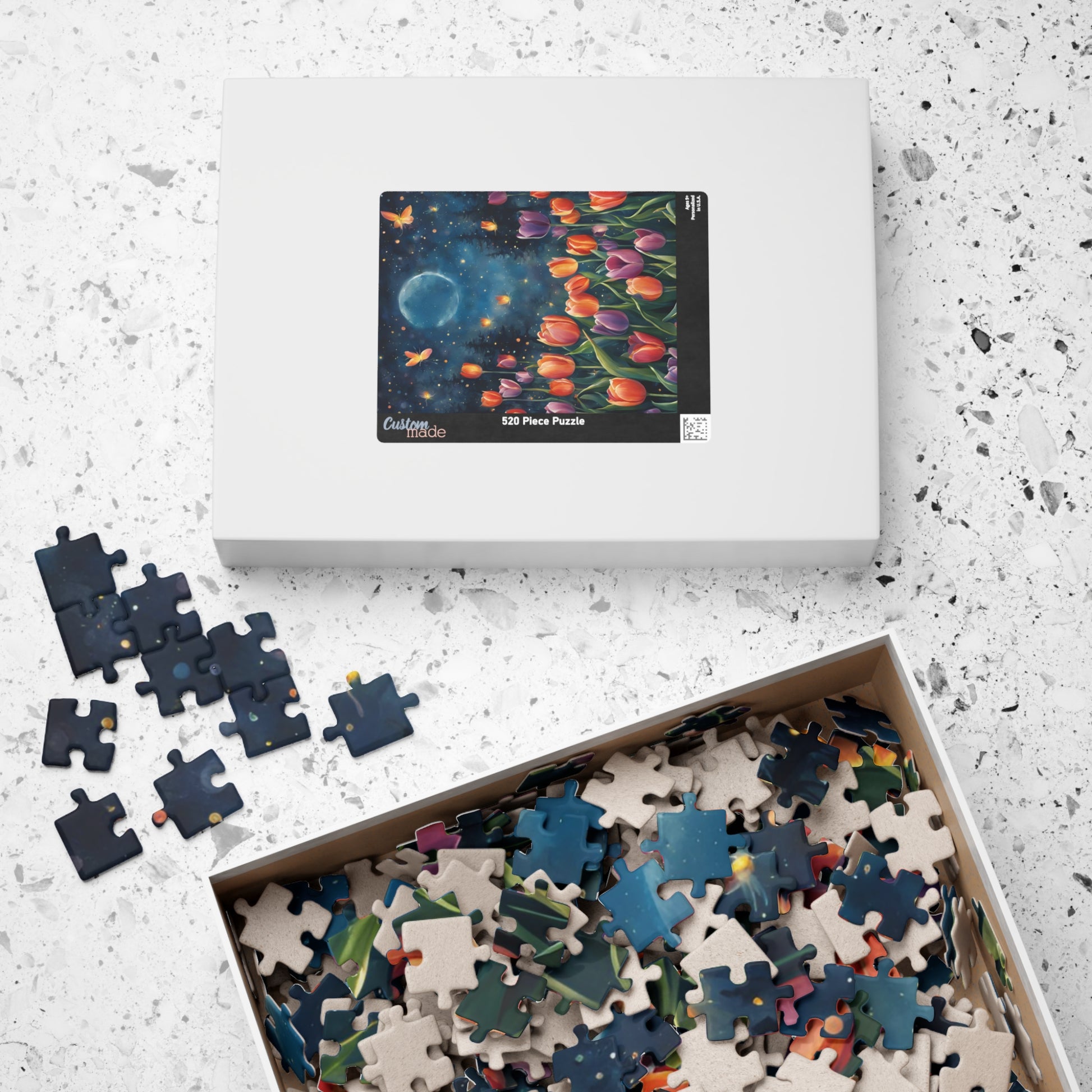 Moonlit Tulip Garden Puzzle, Glowing Tulips and Fireflies Tranquil Night Fantasy Adult Jigsaw Game, Nature-Inspired Gift for Puzzle Fanatic Puzzle The Puzzle Chest