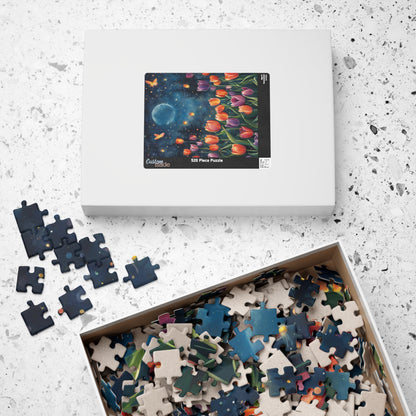 Moonlit Tulip Garden Puzzle, Glowing Tulips and Fireflies Tranquil Night Fantasy Adult Jigsaw Game, Nature-Inspired Gift for Puzzle Fanatic Puzzle The Puzzle Chest