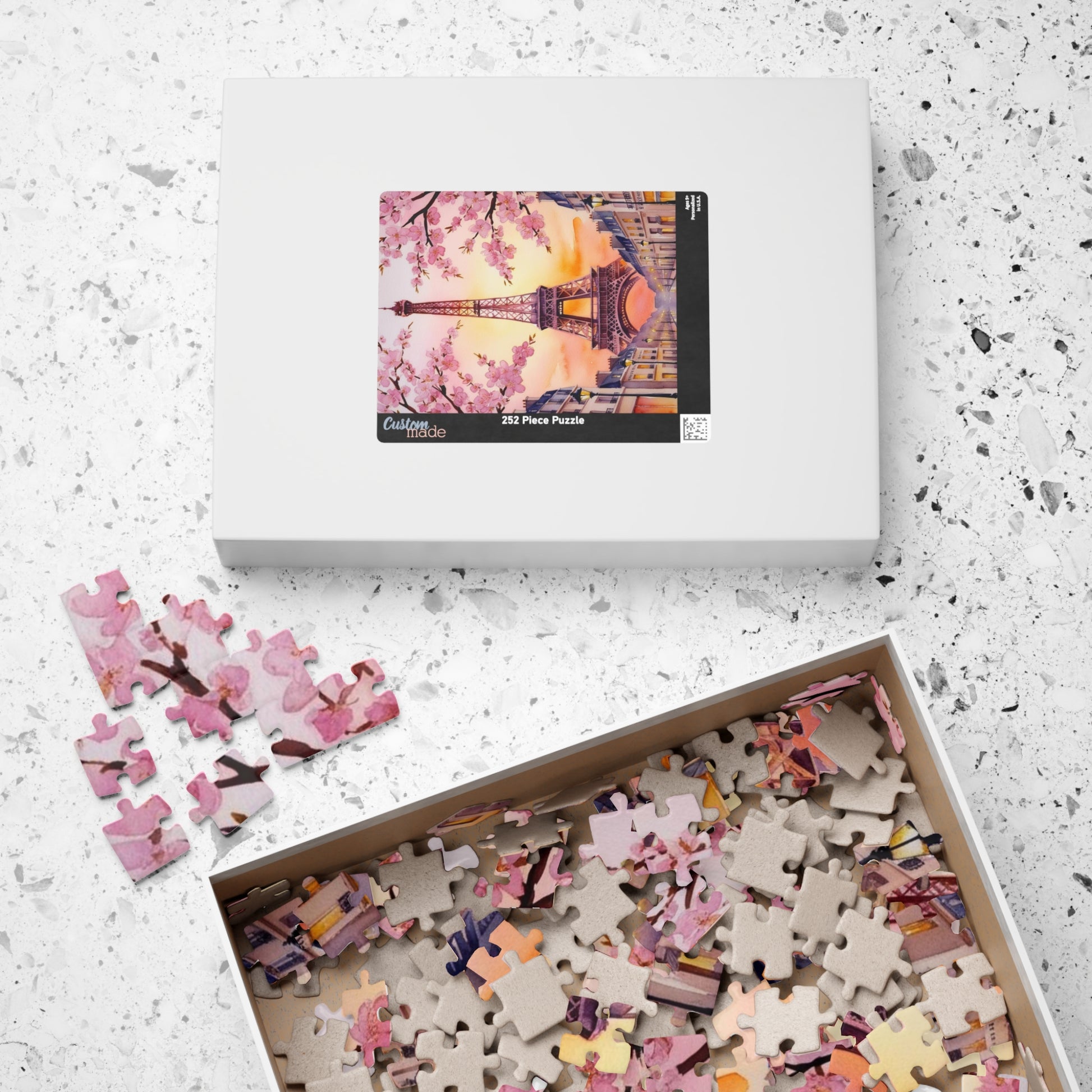 Eiffel Tower Sunset Jigsaw Puzzle, Famous Monument Game, Cherry Blossom Landscape Art, Parisian Streetlights, Relaxing Adult Hobby Activity Puzzle The Puzzle Chest