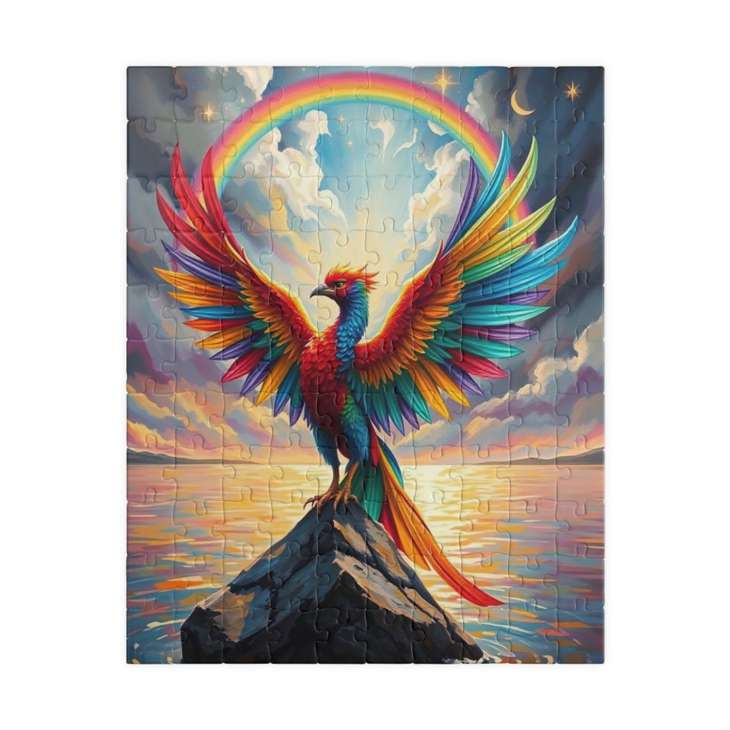 Rise in Rainbow Flame Jigsaw Puzzle, Colorful Phoenix Puzzle, Firebird Puzzle, LGBTQ Gift for Adult Pride Month Birthday Holiday Fun 110 pcs (Vertical) Puzzle The Puzzle Chest