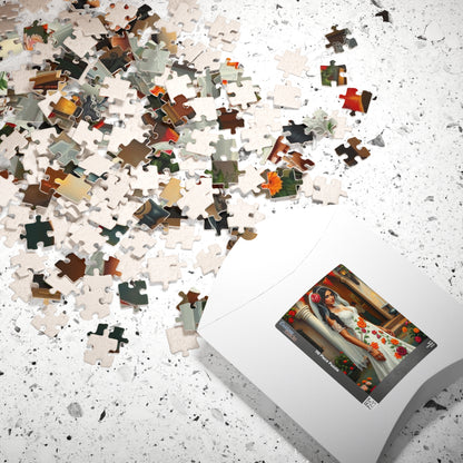 Puzzle - Mexican Bride in Lace Gown, Otomi Flowers Hacienda Candles, 110-1014 Piece Jigsaw, Wedding Dress Design, Cultural Artwork Folklore Puzzle The Puzzle Chest