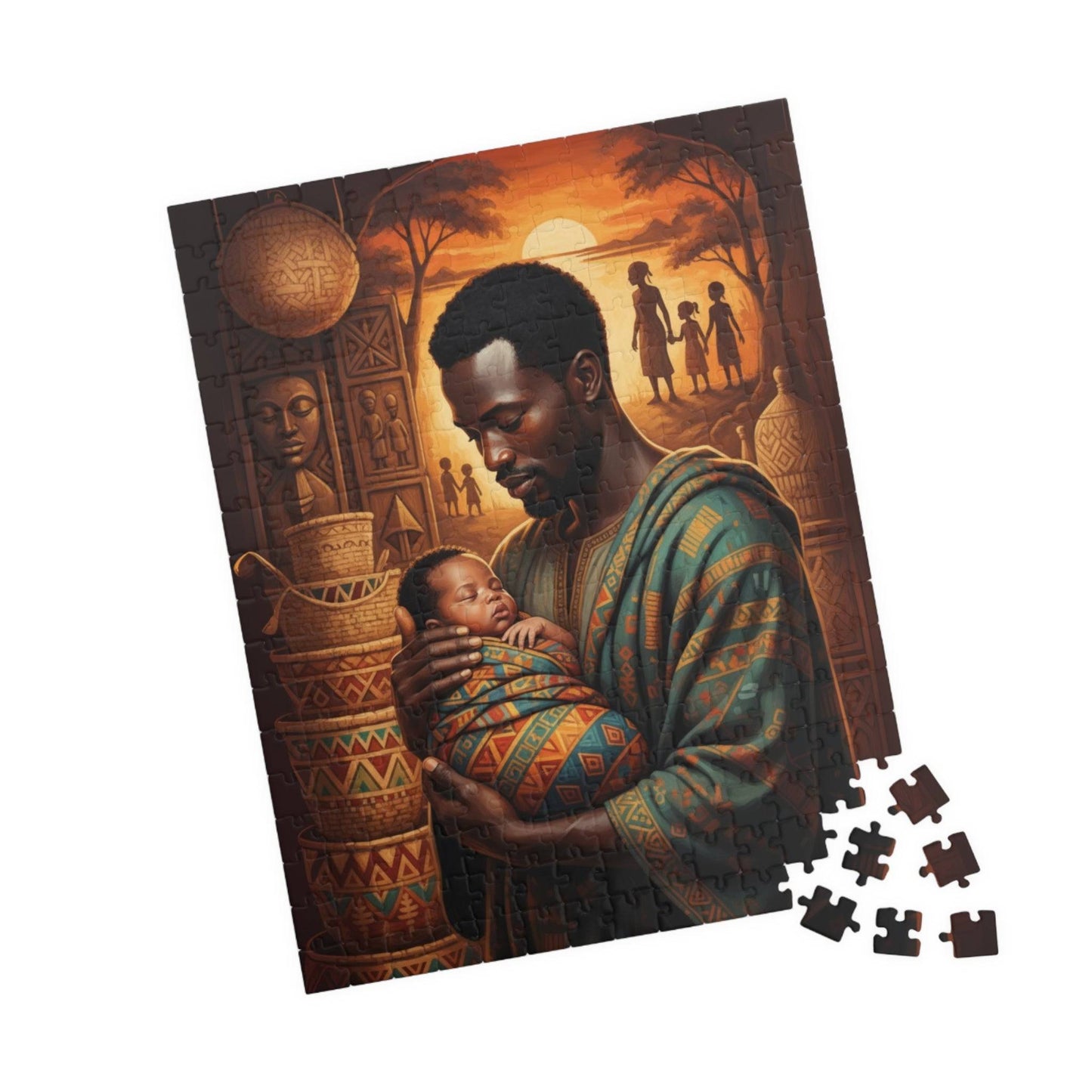 African American Cultural Heritage Jigsaw Puzzle - Family Bonding, Reflective Black Man Art, Afrocentric 252 pcs (Vertical) Puzzle The Puzzle Chest