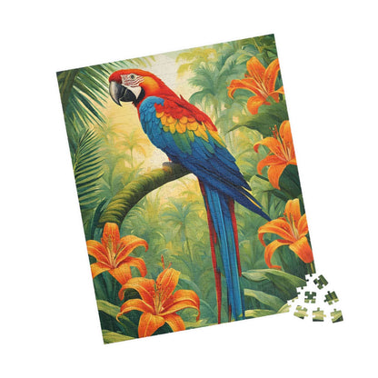 Colorful Parrot Puzzle, Tropical Jungle and Tiger Lilly Flower Scene, Nature-Inspired Jigsaw Game, Best Unique Bird Lover Gift, Mindfulness 520 pcs (Vertical) Puzzle The Puzzle Chest