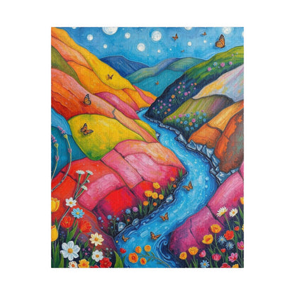 Meadow Stream Melody - River Through Candy Hill Jigsaw Puzzle Collection, Beautiful Nature Puzzle, Colorful Landscape Art, Puzzle Lover Gift, Family Fun, 110/252/520/1014 520 pcs (Vertical) Puzzle The Puzzle Chest