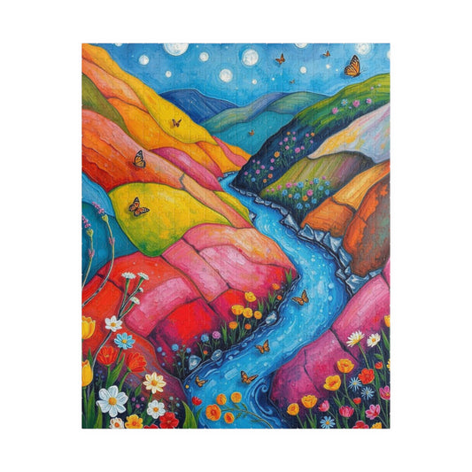 Meadow Stream Melody - River Through Candy Hill Jigsaw Puzzle Collection, Beautiful Nature Puzzle, Colorful Landscape Art, Puzzle Lover Gift, Family Fun, 110/252/520/1014 520 pcs (Vertical) The Puzzle Chest