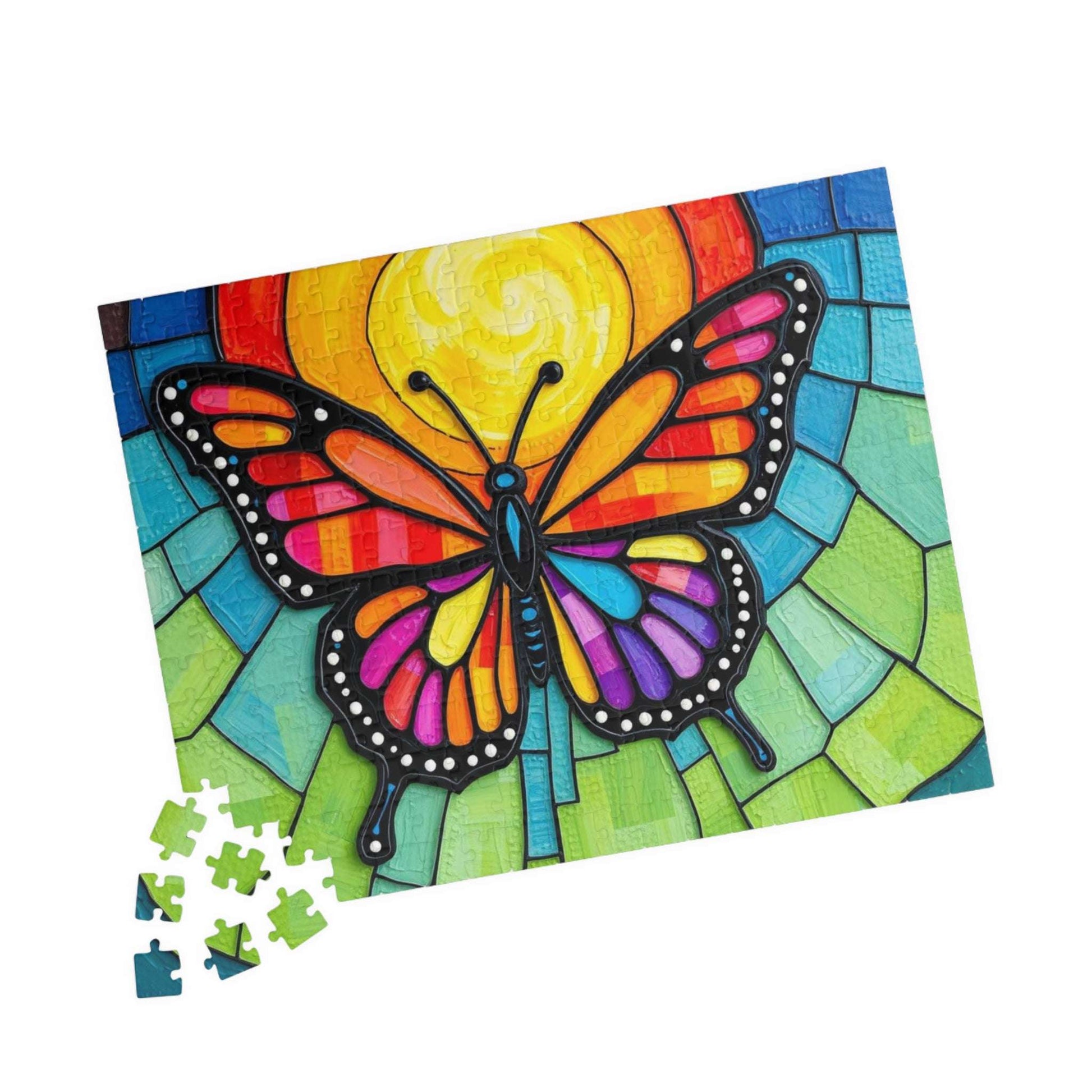 Multicolored Wings Butterfly Puzzle, Stained Glass Style 110-1014 Piece Jigsaw Game, Mindfulness Activity, Family Fun, Holiday Birthday Gift