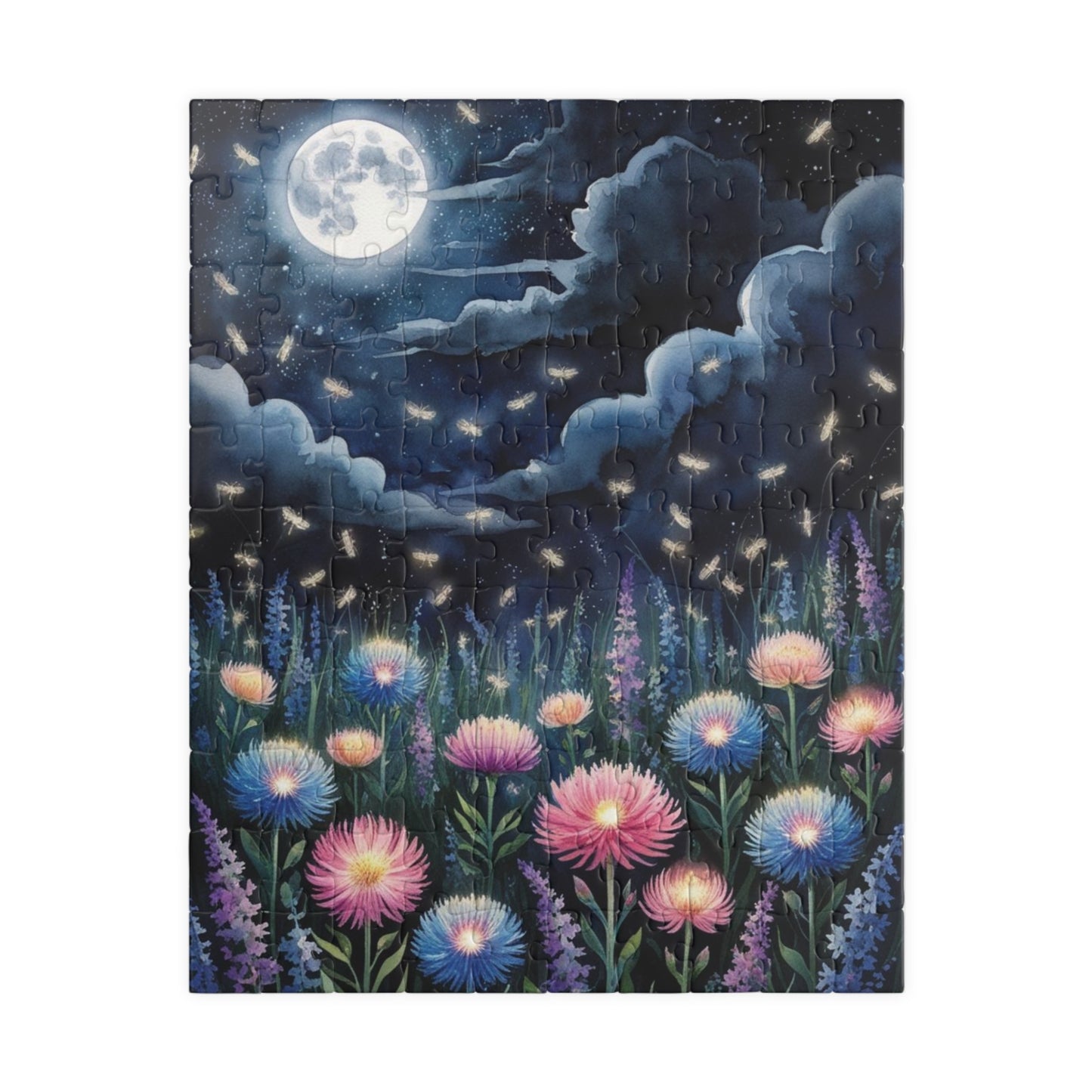 Glowing Wildflowers Jigsaw Puzzle - Starry Night Scene, Moonlit Fireflies, Hobby Fun, Family Game Night, Friend Gift for Puzzle Lover 110 pcs (Vertical) Puzzle The Puzzle Chest