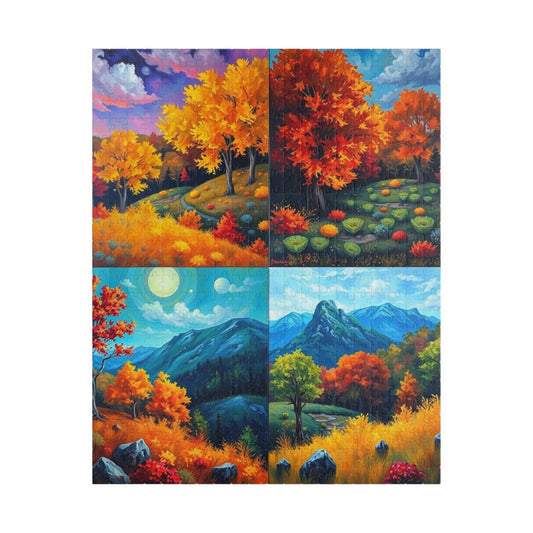 Fall Landscape Jigsaw Puzzle - 4-Quadrant Collage, 110 252 520 1014 Pieces, Autumn Scenery Game, Creative Activity, Family Fun, Gift 520 pcs (Vertical) Puzzle The Puzzle Chest