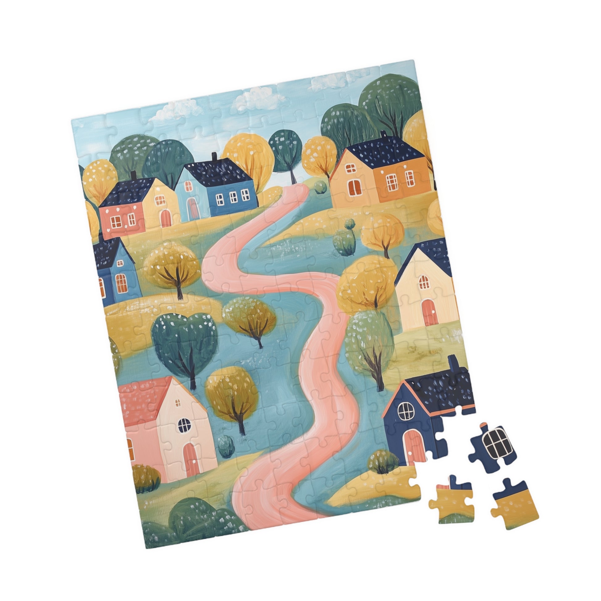 Whimsical Riverside Village Jigsaw Puzzle 110-520 Piece 110 pcs (Vertical) Puzzle The Puzzle Chest