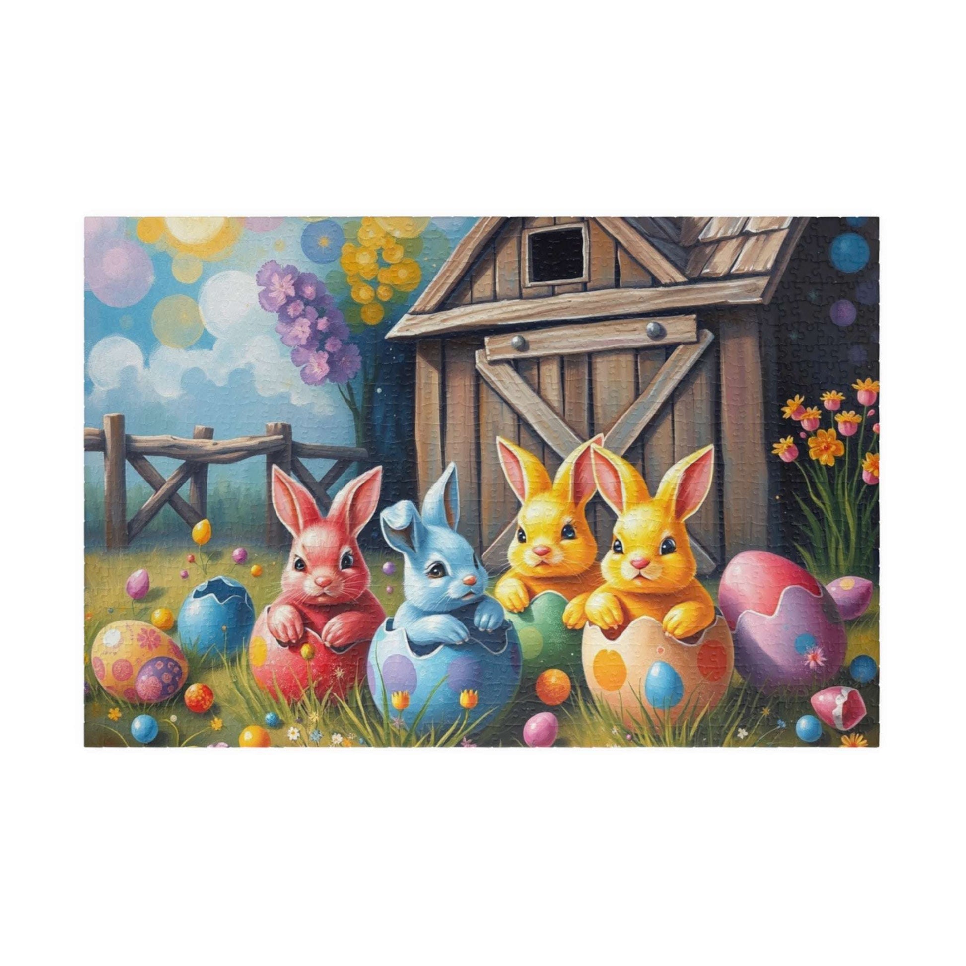 Colorful Bunny Easter Puzzle for Adult, 110-1014 Piece Whimsical Springtime Jigsaw Game, Family Fun, Easter Gift, Brain Teaser 1014 pcs (Horizontal) Puzzle The Puzzle Chest