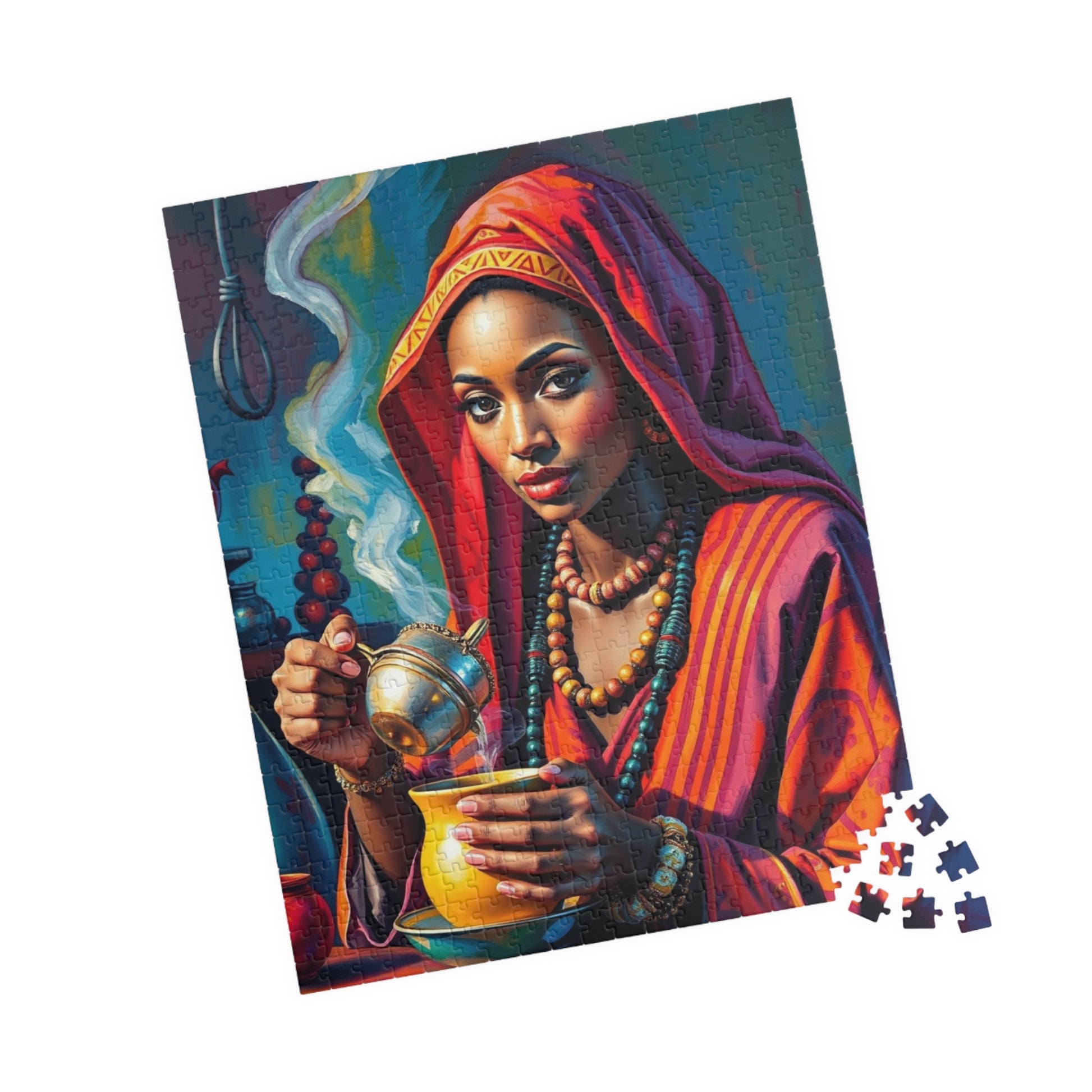 Cultural Puzzle Ethiopian Woman Performing Coffee Ceremony, Traditional Mystical Art, Family Friendly Jigsaw Game, Puzzle Enthusiast Gift Puzzle The Puzzle Chest