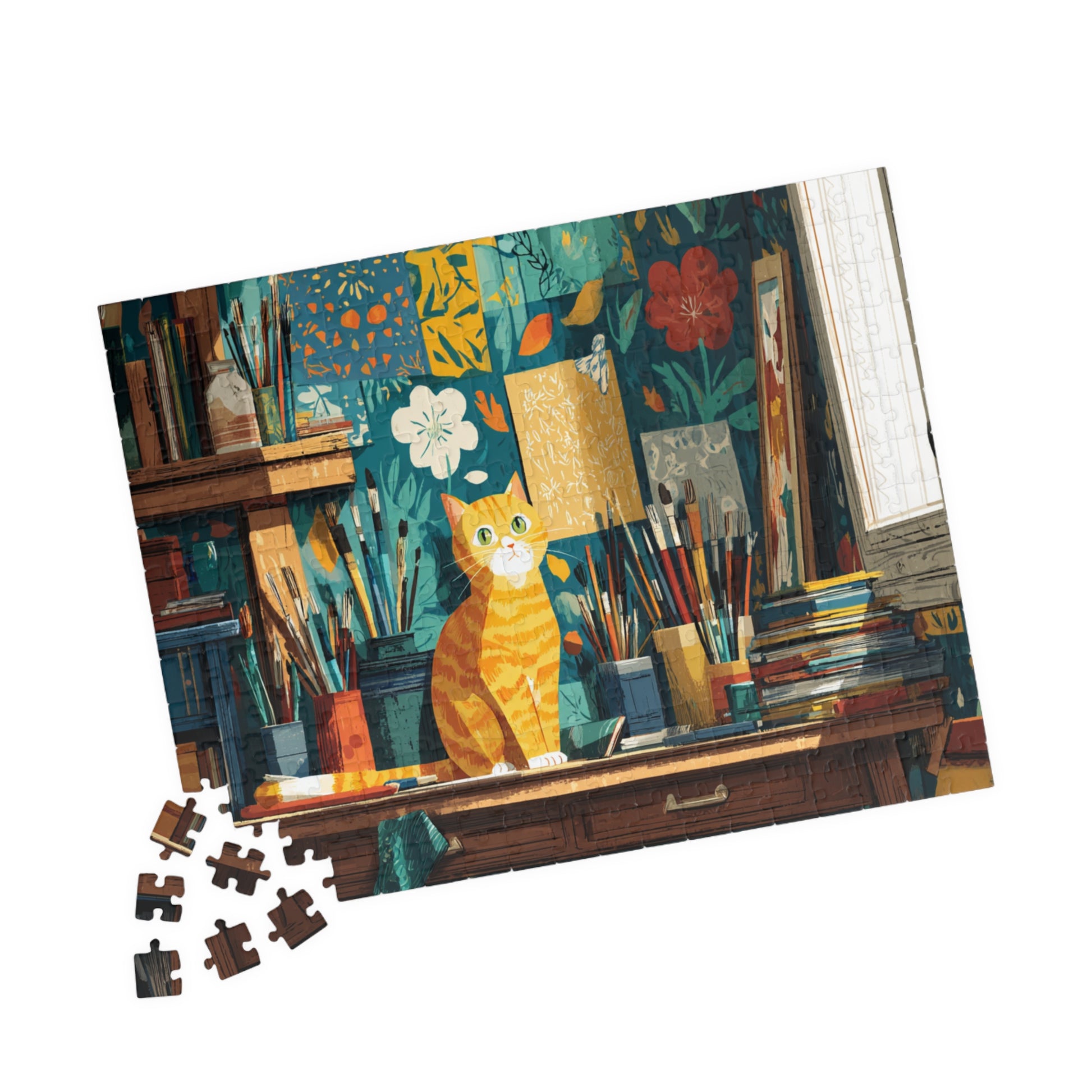 The Artist’s Cat – Matisse Inspired Jigsaw Puzzle, Animal Theme Studio Art Kitten Puzzle for Feline Lovers 252 pcs (Horizontal) Puzzle The Puzzle Chest