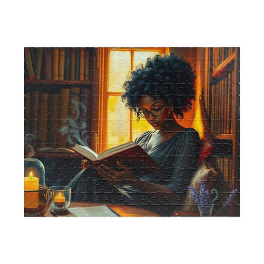 Cozy Reading Jigsaw Puzzle - Black Woman Art Lover Gift for Friend Holiday Birthday, Stress Relief Home Entertainment for Family or Solo Fun