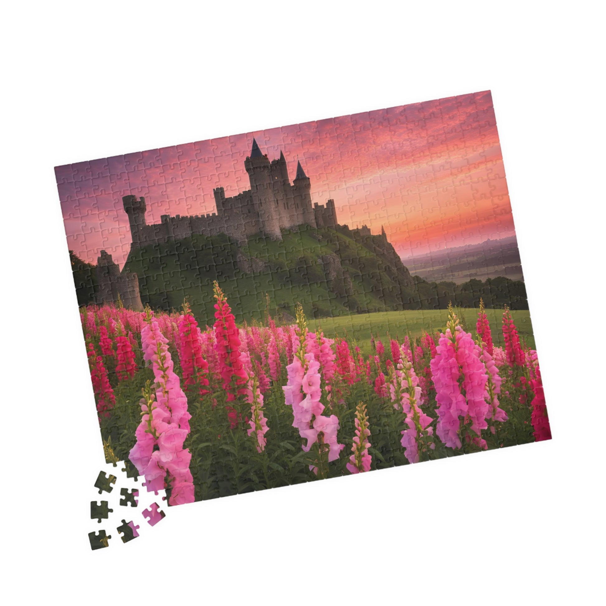 Landscape Jigsaw Puzzle - Snapdragon Meadow, 110-1014 Piece, Pink Sunset Castle Field, Relaxing Challenging Puzzle for Puzzle Lover, Gift Puzzle The Puzzle Chest