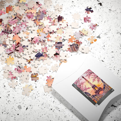 Eiffel Tower Sunset Jigsaw Puzzle, Famous Monument Game, Cherry Blossom Landscape Art, Parisian Streetlights, Relaxing Adult Hobby Activity Puzzle The Puzzle Chest