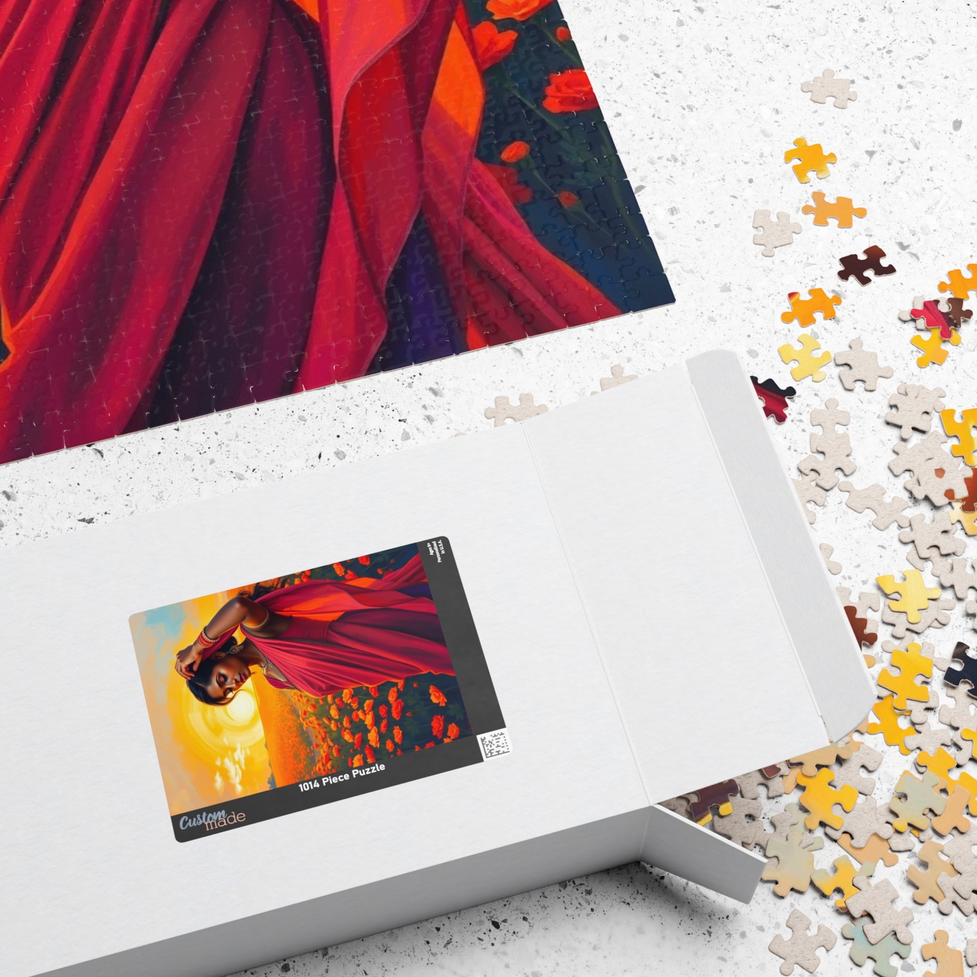 Jigsaw Puzzle, South Asian Woman in Marigold Field Sunset, 110 252 520 1014-Piece, Meditation Relaxation Activity, Mindfulness Gift, Ethnic Puzzle The Puzzle Chest