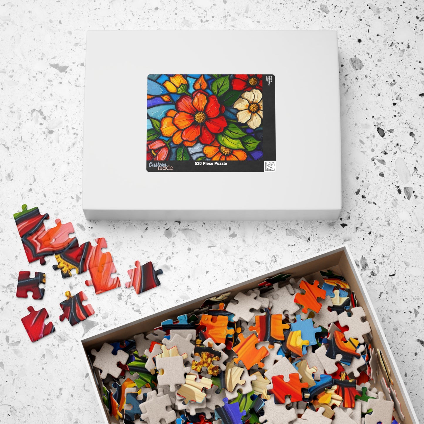 Petal Prism Floral Jigsaw Puzzle Stained Glass Style Flower Design, Gift for Puzzle Lover, Mindfulness Activity, Game Nights, Brain Teaser