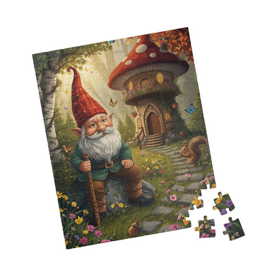 Mystical Gnome Jigsaw Puzzle, Enchanted Woodland Scene with Squirrel and Mushroom House 110 pcs (Vertical) Puzzle The Puzzle Chest