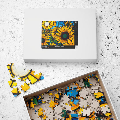 Bright Floral Horizon Sunflower Field Puzzle, Nature Art Landscape Jigsaw Game for Family Game Night, Adult Puzzle Lover Gift, Brain Teaser