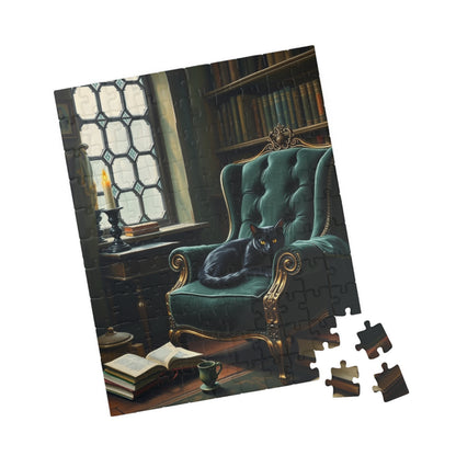 Cozy Gothic Cat Library Puzzle, 110/252/520/1014-Piece Solo Game, Gift Idea for Dark Fantasy Art Enthusiast and Cat Lover, Relaxing Activity Puzzle The Puzzle Chest