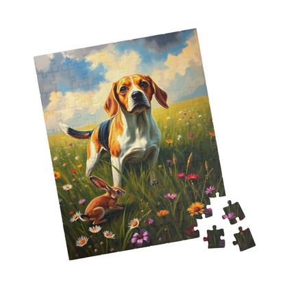 Dog and Rabbit Jigsaw Puzzle - Beagle in Wildflower Meadow, Family Game Night, Gift for Animal Lovers, Home Entertainment Puzzle The Puzzle Chest