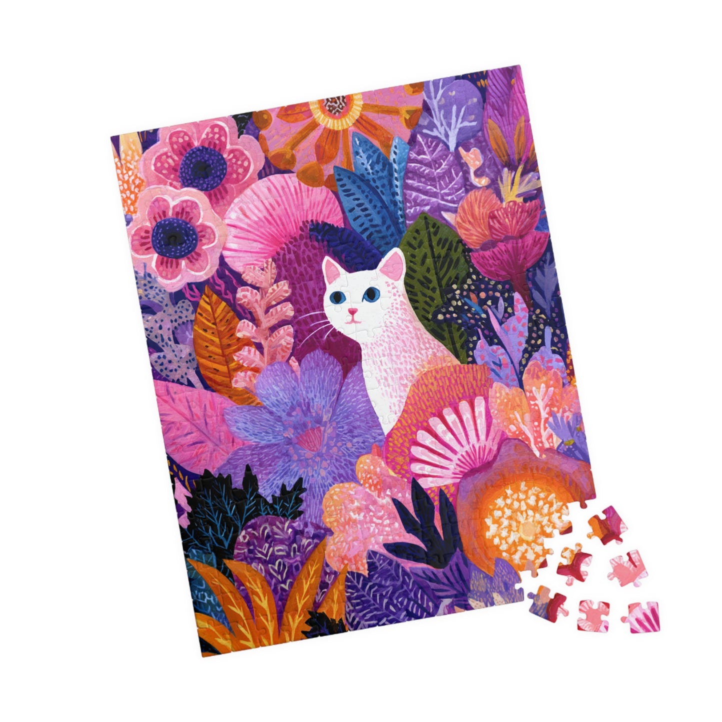 Garden Cat Jigsaw Puzzle - Vibrant Floral Fantasy Inspired by Matisse, Nature Art Jigsaw Puzzle for Cat and Art Lovers 252 pcs (Vertical) Puzzle The Puzzle Chest