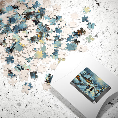 Ukrainian Village Jigsaw Puzzle - Winter Scene, Family Activity, Folk Art Puzzle, Christmas Holiday or Birthday Gift for Friends Puzzle The Puzzle Chest