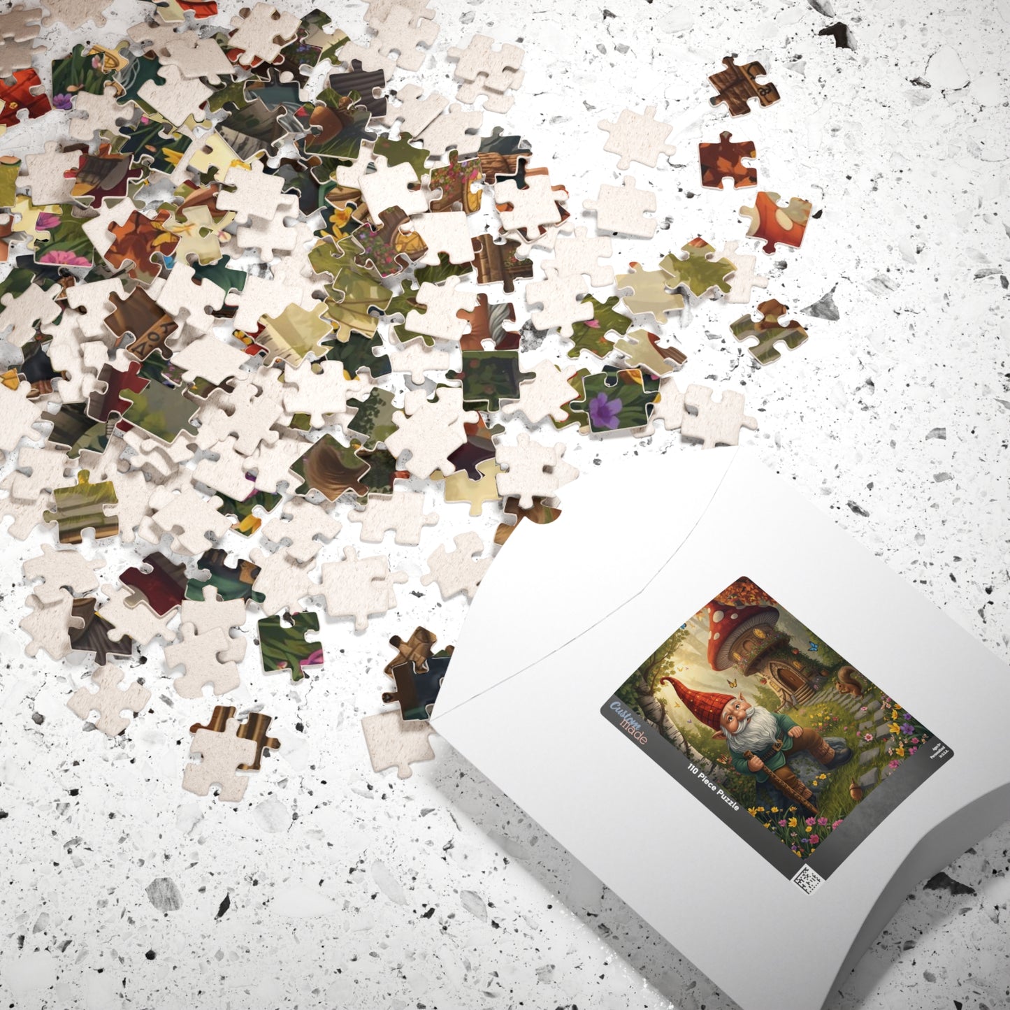 Mystical Gnome Jigsaw Puzzle, Enchanted Woodland Scene with Squirrel and Mushroom House Puzzle The Puzzle Chest