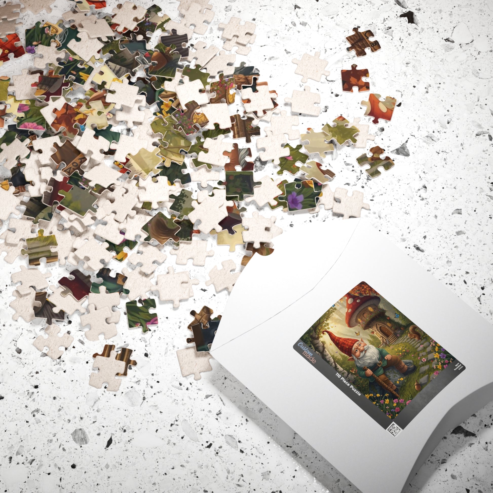 Mystical Gnome Jigsaw Puzzle, Enchanted Woodland Scene with Squirrel and Mushroom House Puzzle The Puzzle Chest
