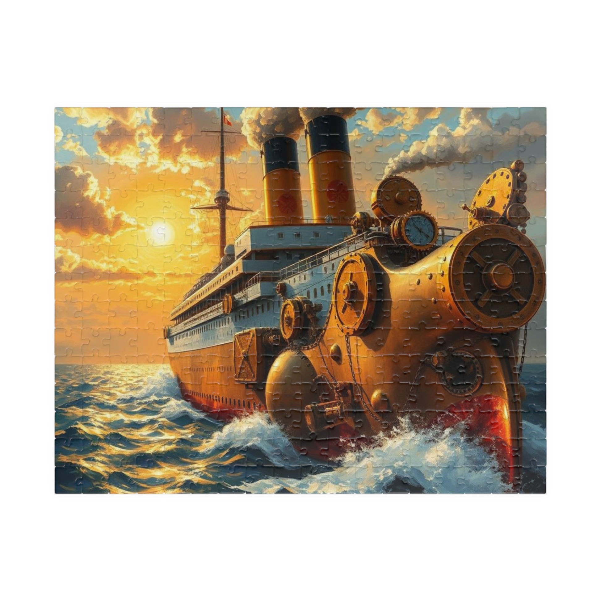 Steampunk Battleship Puzzle, Nautical Jigsaw Game for Adults, Ocean Theme Gift for Maritime Lovers, Family Fun Activity, Mental Exercise 252 pcs (Horizontal) Puzzle The Puzzle Chest