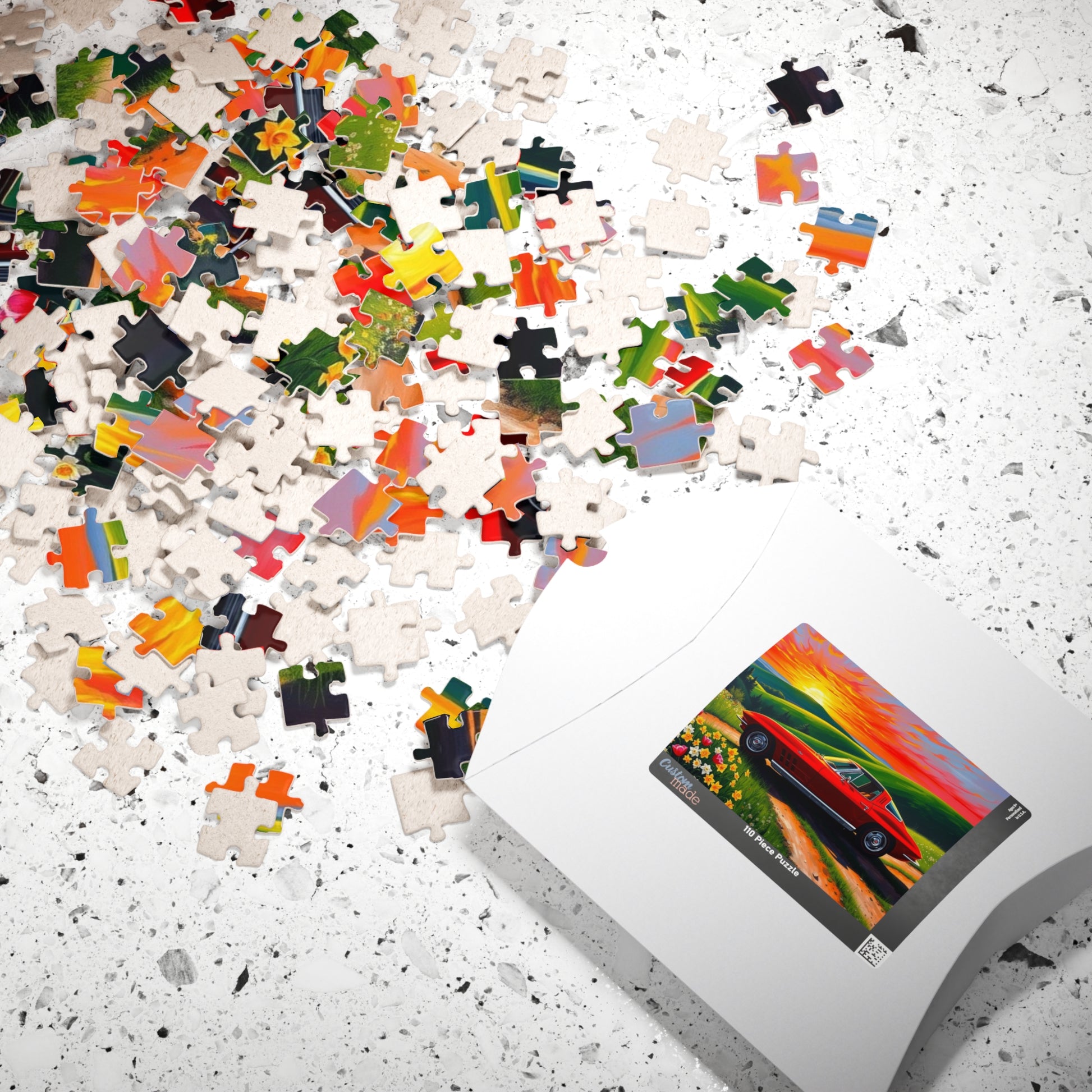 Vintage Auto Sunset Puzzle, Perfect Gift for Classic Car Lover, Family Game Night, Retro 1963 Stingray Jigsaw Game for Adults, Mindfulness Puzzle The Puzzle Chest