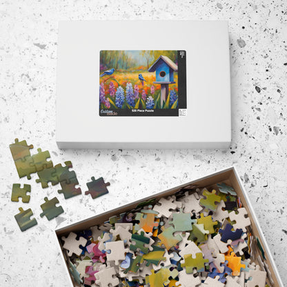 Jigsaw Puzzle, Charming Wooden Birdhouse Surrounded by Blooming Hyacinths and Birds, Mindfulness Activity, Indoor Entertainment, Family Puzzle The Puzzle Chest