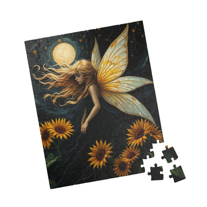 Moonlit Fairy in Sunflower Sky - Ethereal Fantasy Art Jigsaw Puzzle for Solo Fun, Unique Puzzle Lover Gift, Home Decor, Family Activity