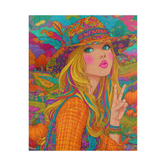 Retro Psychedelic Cowgirl Jigsaw Puzzle - Autumn Themed Cartoon Illustration, Artsy Gifts, Recreational Activities, Cozy Nights, Family Time Puzzle The Puzzle Chest