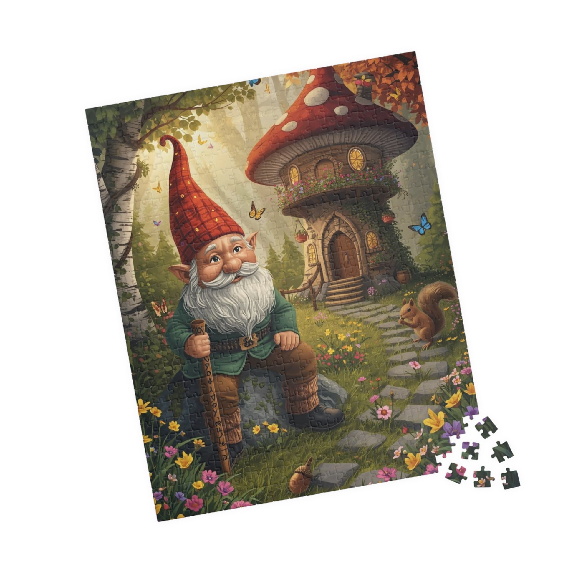 Mystical Gnome Jigsaw Puzzle, Enchanted Woodland Scene with Squirrel and Mushroom House 520 pcs (Vertical) Puzzle The Puzzle Chest