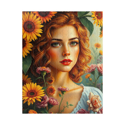 Sunflower Muse Jigsaw Puzzle for Adults, Woman Floral Portrait, Creative Hobby Puzzle Gift for Friends and Family, Fun Challenge 252 pcs (Vertical) Puzzle The Puzzle Chest